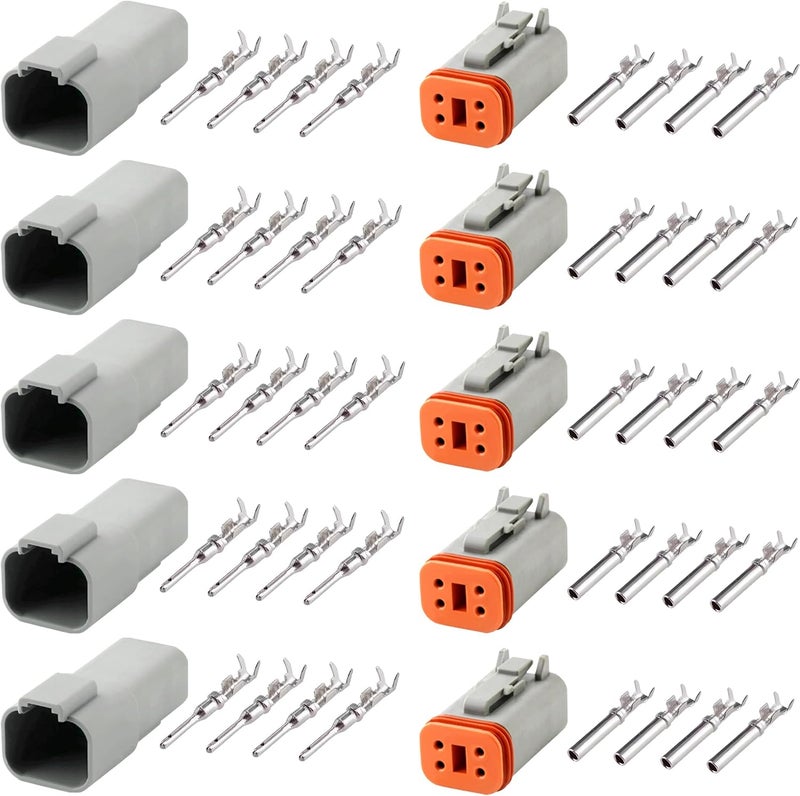 GUIRUIMOON Store Deutsch DT 4 Pin Connector Kit, Waterproof Male Female Plug Socket Quick Disconnect,Stamped Contacts Gauge 14-20 AWG Wire for Cars, Motorcycles.（4P 5 sets） - Image 1
